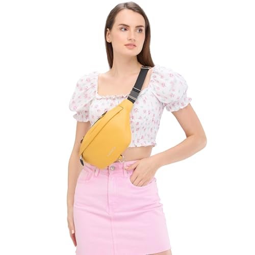 Caprese Women's Fanny Pack Medium Stylish Polyester Waist Bag for Travel, Festivals, Hiking & Daily Use (Yellow) - Image 2