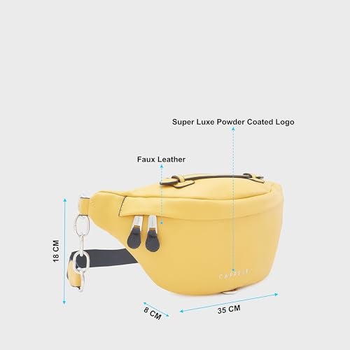Caprese Women's Fanny Pack Medium Stylish Polyester Waist Bag for Travel, Festivals, Hiking & Daily Use (Yellow) - Image 3