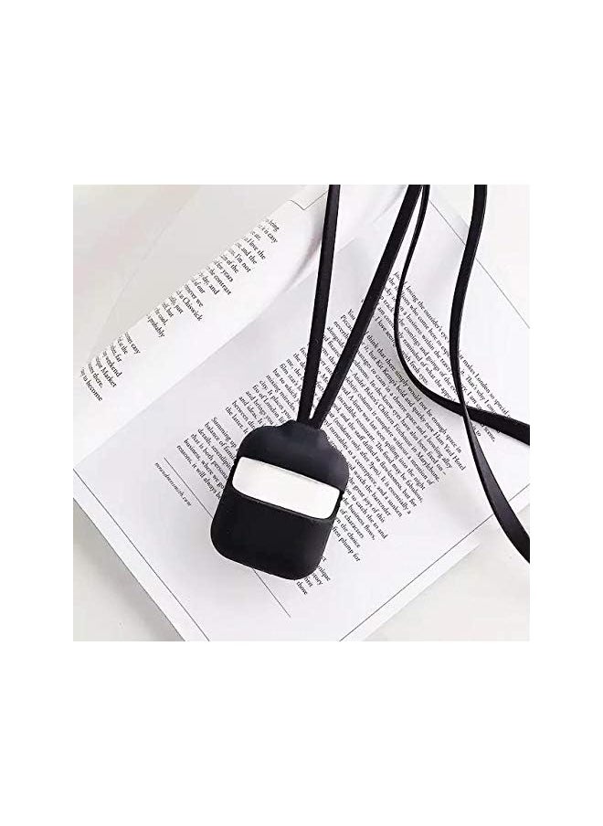 erorex - Capsule Cover For Air Pods Anti Scratch Silicone Case Cover For Air Pods With Hand And Neck Strap Black - Image 1