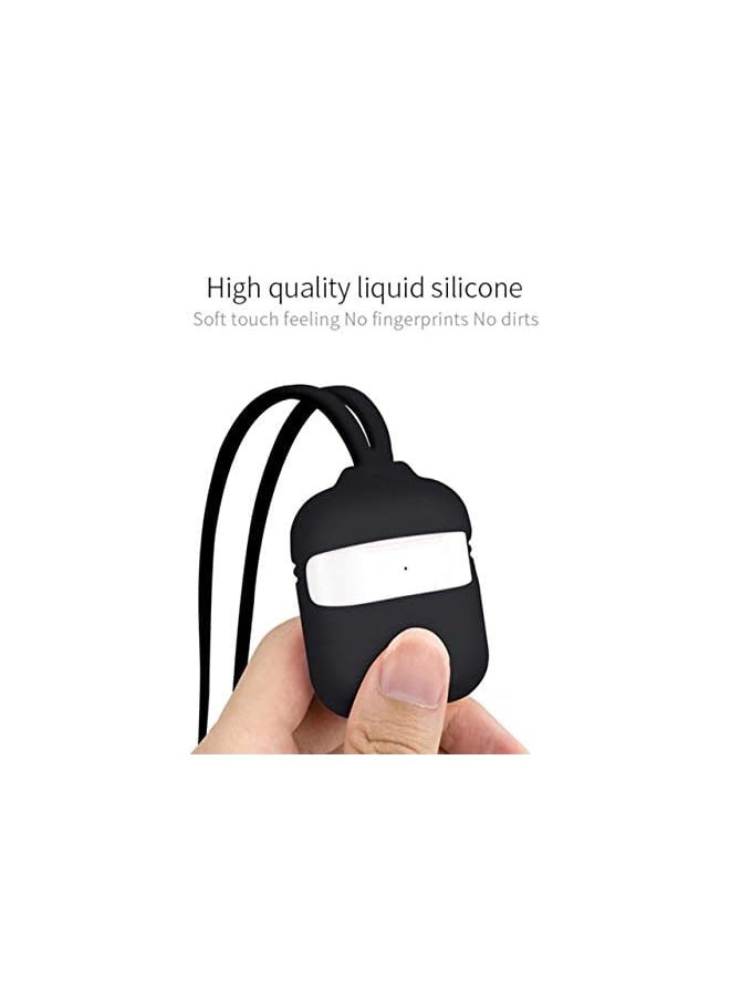 erorex - Capsule Cover For Air Pods Anti Scratch Silicone Case Cover For Air Pods With Hand And Neck Strap Black - Image 1