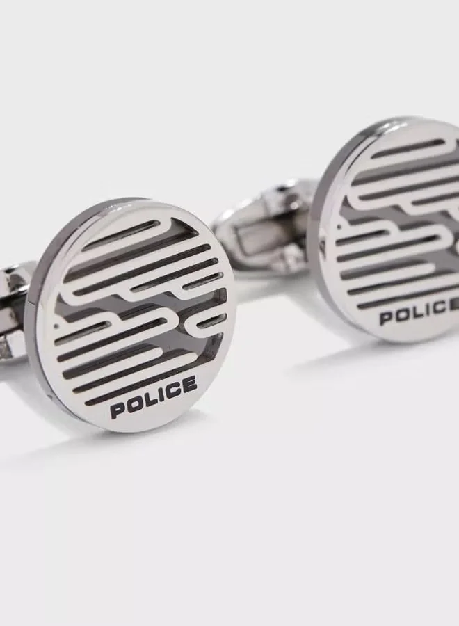 POLICE Sligo Silver and Black Cufflinks For Men