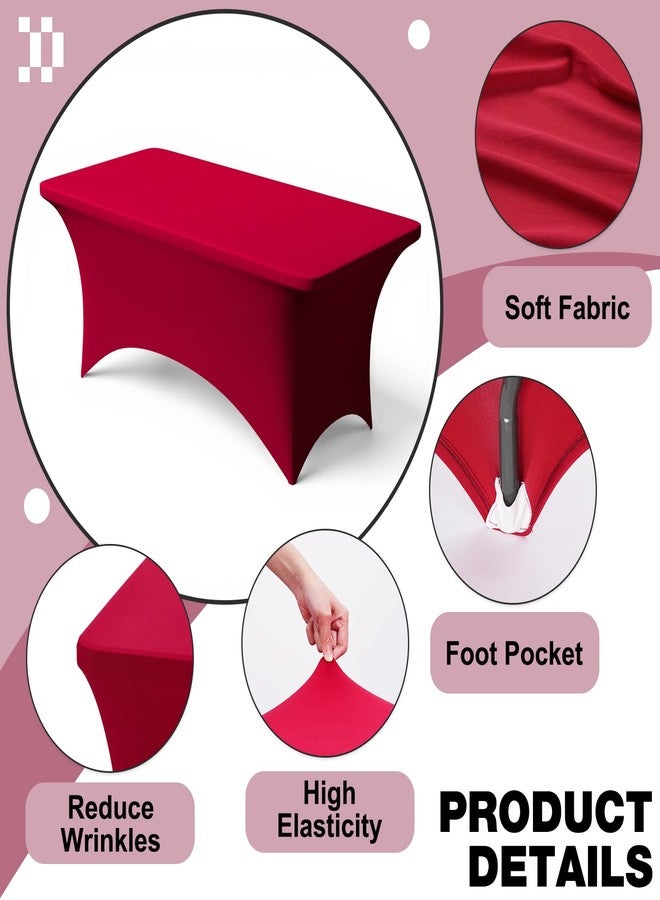 Trlyc 2 Pack 6FT Spandex Table Cloth - 72 x 30 Inch Rectangular Stretch Tablecloth, Wrinkle Resistant Scretch Table Cover for Wedding, Party, Banquet, Picnic, Outdoor Decoration (2Pcs,Burgundy) - Image 3