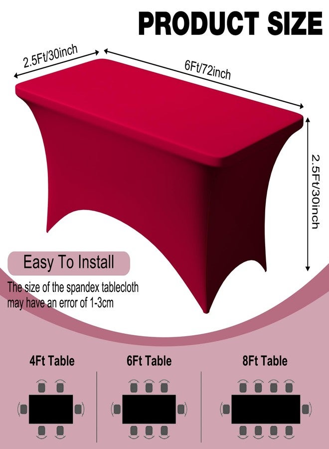 Trlyc 2 Pack 6FT Spandex Table Cloth - 72 x 30 Inch Rectangular Stretch Tablecloth, Wrinkle Resistant Scretch Table Cover for Wedding, Party, Banquet, Picnic, Outdoor Decoration (2Pcs,Burgundy) - Image 4