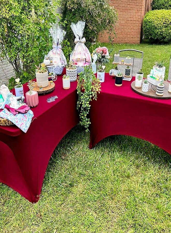 Trlyc 2 Pack 6FT Spandex Table Cloth - 72 x 30 Inch Rectangular Stretch Tablecloth, Wrinkle Resistant Scretch Table Cover for Wedding, Party, Banquet, Picnic, Outdoor Decoration (2Pcs,Burgundy) - Image 2