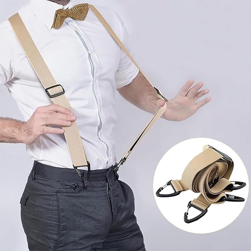 Hidden Suspenders Beige Button-Attached Support - Adjustable Length for a Customized Fit - Discreet Under Clothing Design for Formal Wear - Image 4
