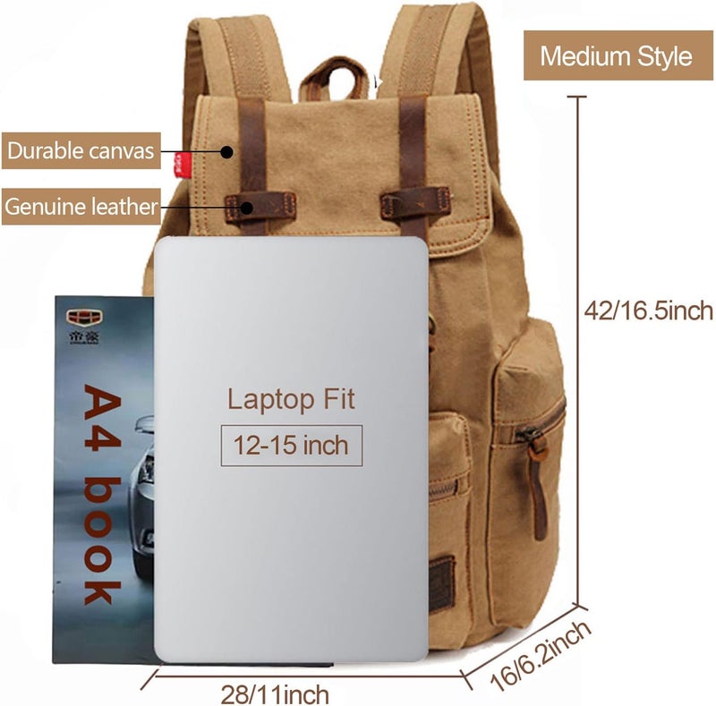 AUGUR High Capacity Canvas Vintage Backpack - for Camping Hiking Travel 12-17" Laptop - Image 2