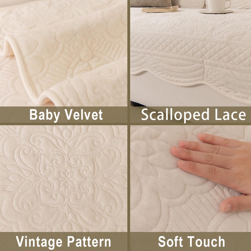 KaviKon Couch Cover Sofa Covers Washable, Velvet Fleece Sofa Slipcovers for 3 Cushion Couch, Non-Slip Furniture Protector for Dog Pet, L Shaped Recliner Sectional Couch Cover White,36"X71"(Only 1 Pcs) - Image 4