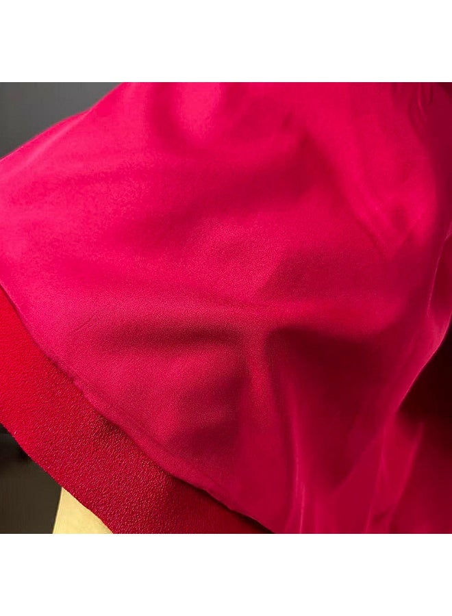 Madam Uniq Red High - Neck Long - Sleeve Gown with Black Floral Bead Embellishments - Image 5