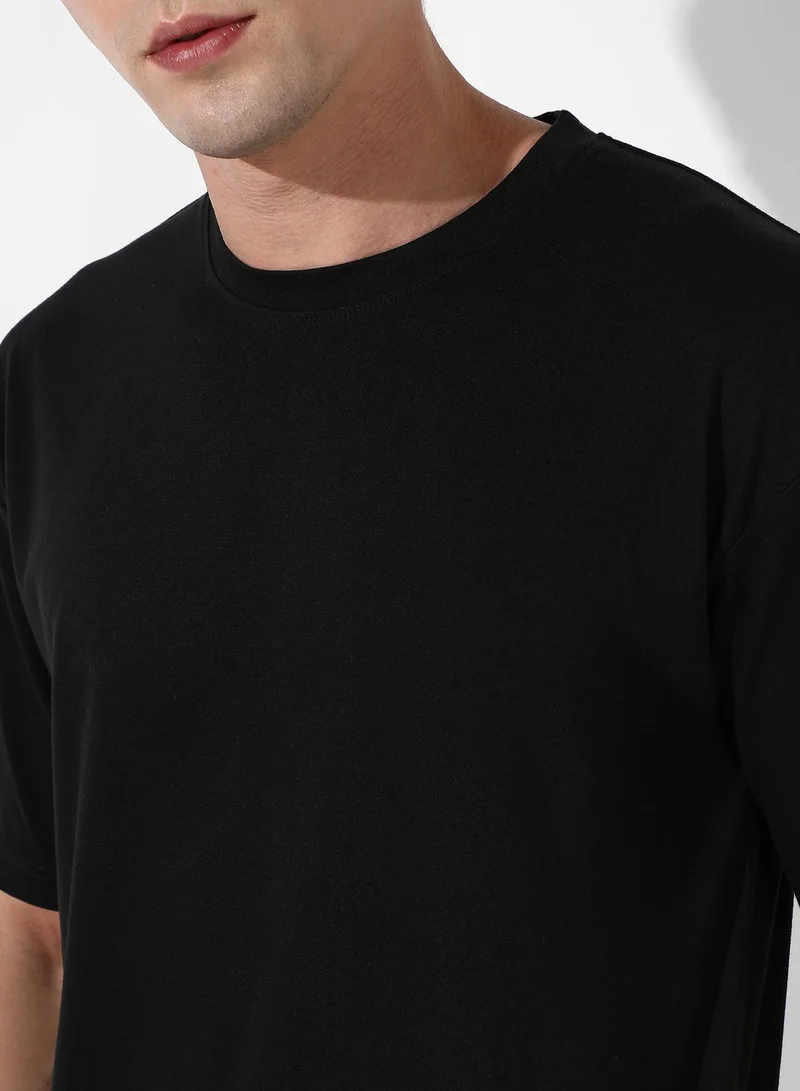 Campus Sutra Men's Black Relaxed Co-Ord Set With Graphic Print