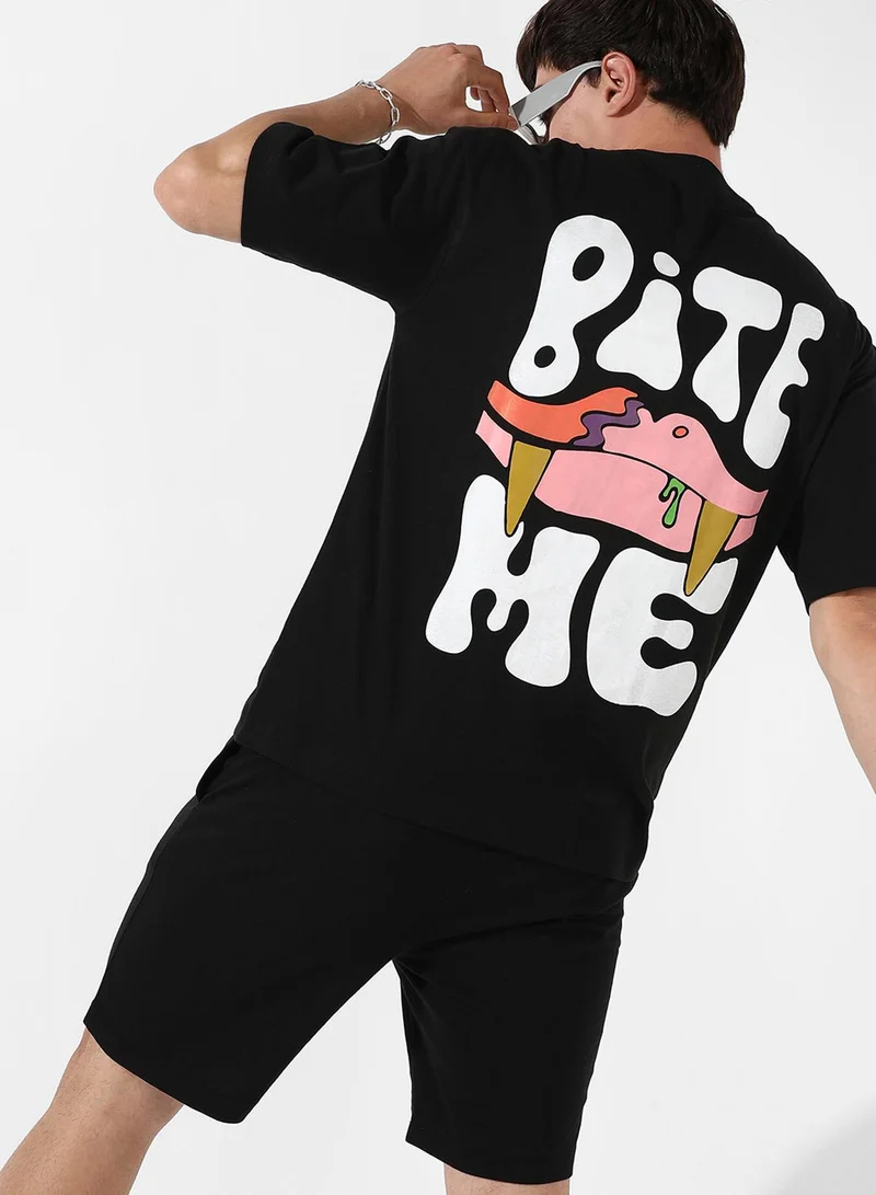 Campus Sutra Men's Black Relaxed Co-Ord Set With Graphic Print For Casual Wear | Cotton Poly Lycra Fabric | Clothing Set Crafted With Comfort Fit & High Performance For Everyday Wear