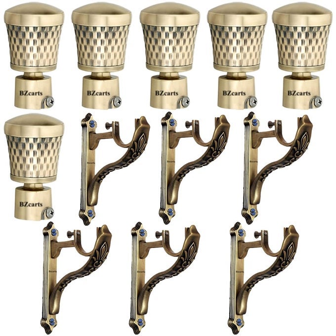 ANTIQUE GRID ANTIQUE JAGUAR VIRGIN ZINC ALLOY FINE MESH DESIGN PREMIUM BRASS ANTIQUE CURTAIN BRACKET FINIAL DOOR AND WINDOW FITTING HARDWARE BRASS ANTIQUE SET OF 12 PCS