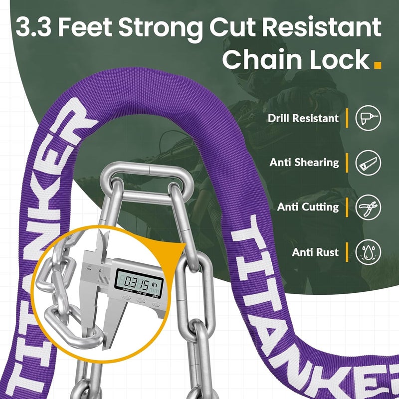 Titanker Bike Chain Lock with Keys, 3.3 Feet Security Heavy Duty Anti-Theft Bicycle Chain Locks for Bike, Motorcycle, Bicycle, Door, Gate, Fence, Grill (6mm, 8mm, 10mm Thick Chain) - Image 2