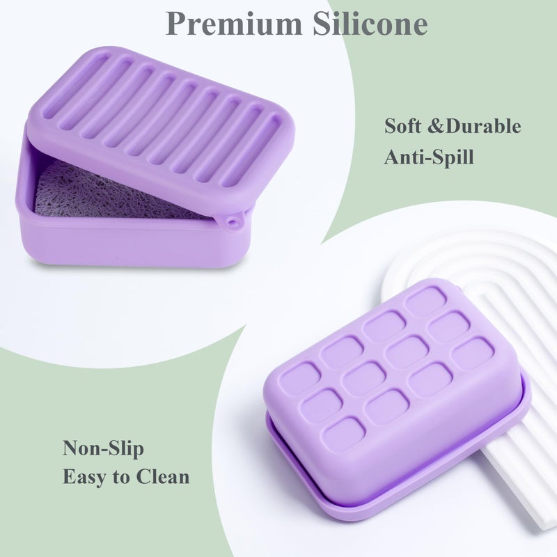 MtBoi Portable Leakproof Travel Soap Case  Silicone Travel Soap Case  Compact Soap Holder With Drainage Layer  Travel Soap Holder For Camping  Gym  Outdoor (Light-Purple) - Image 3