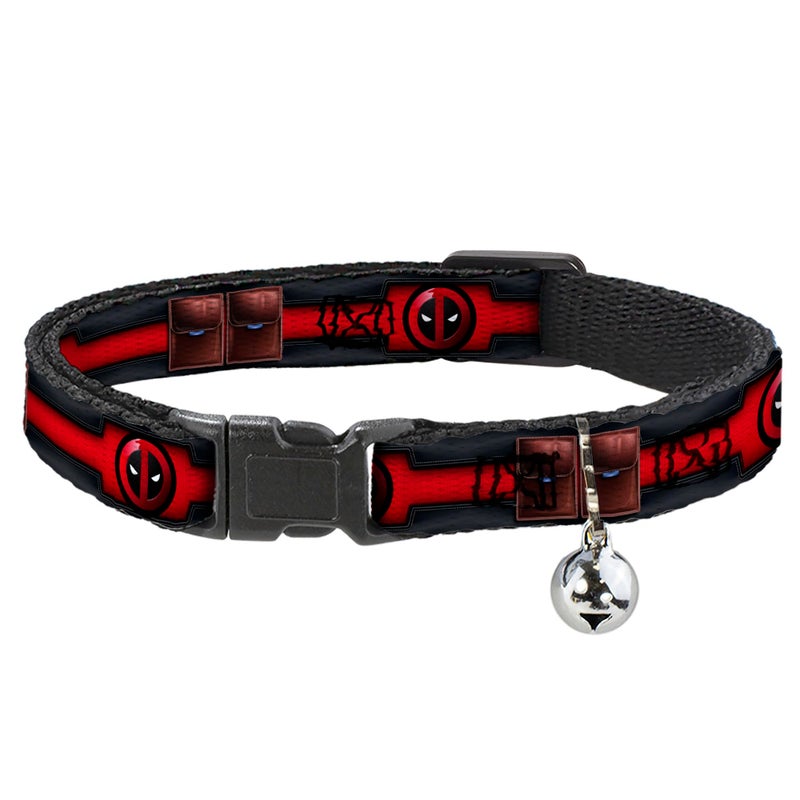 Buckle Down Cat Collar Breakaway Deadpool Utility Belt Logo Pockets Black Reds Browns 8 to 12 Inches 05 Inch Wide - Image 2