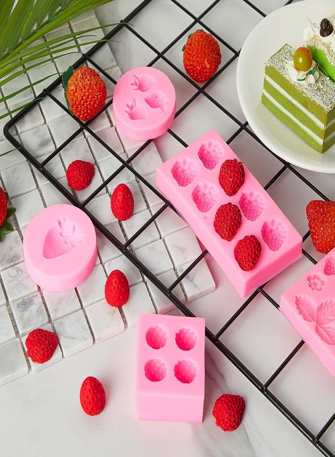 Suclain 5 Pcs 3D Strawberry Baking Mold Silicone Handmade Candy Jelly Bakeware Flower Strawberry Embed Silicone Fruit Shape Pastry Mold for Soap Wax Chocolate Fondant Ice Cream Cupcake Cake Decor - Image 4