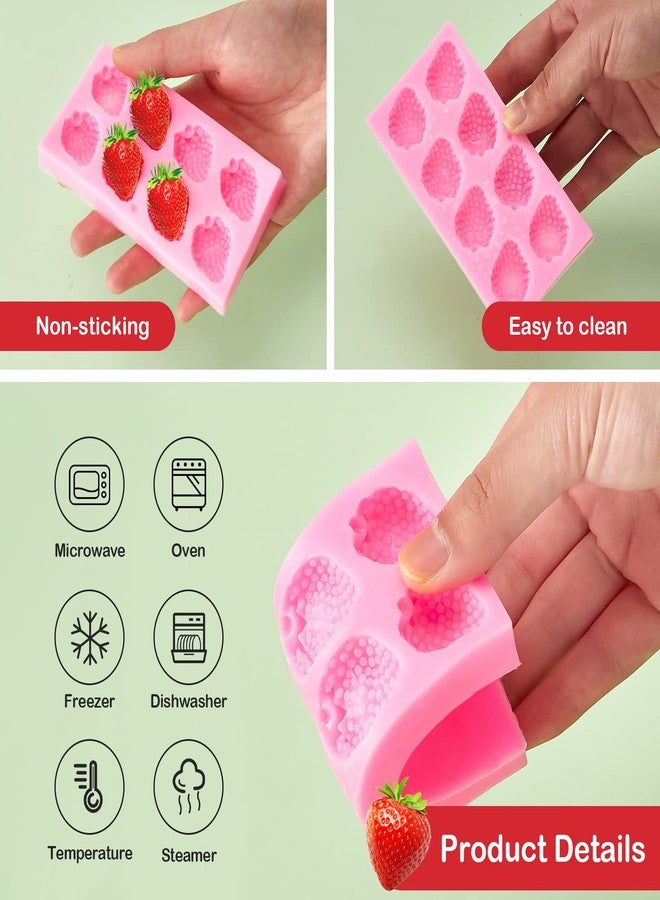 Suclain 5 Pcs 3D Strawberry Baking Mold Silicone Handmade Candy Jelly Bakeware Flower Strawberry Embed Silicone Fruit Shape Pastry Mold for Soap Wax Chocolate Fondant Ice Cream Cupcake Cake Decor - Image 3