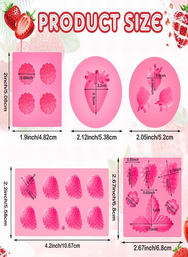 Suclain 5 Pcs 3D Strawberry Baking Mold Silicone Handmade Candy Jelly Bakeware Flower Strawberry Embed Silicone Fruit Shape Pastry Mold for Soap Wax Chocolate Fondant Ice Cream Cupcake Cake Decor - Image 2