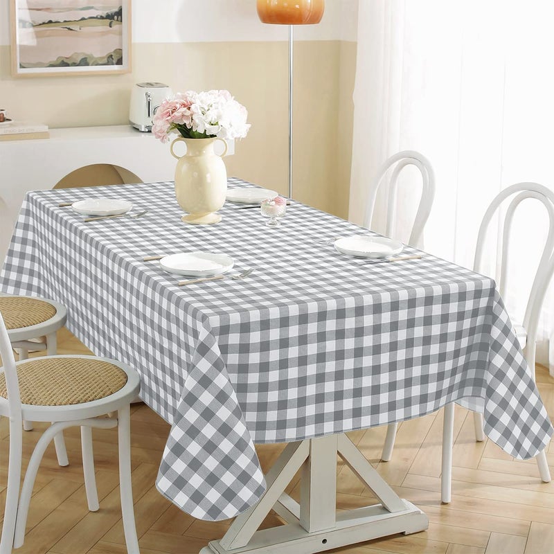 Buffalo Plaid Vinyl Tablecloth With Flannel Backing Rectangle 60 x 84 Inch Stain  Scratch Resistant Checkered Table Cloth Plastic Table Cover for Dining Party Indoor Outdoor Gray and White