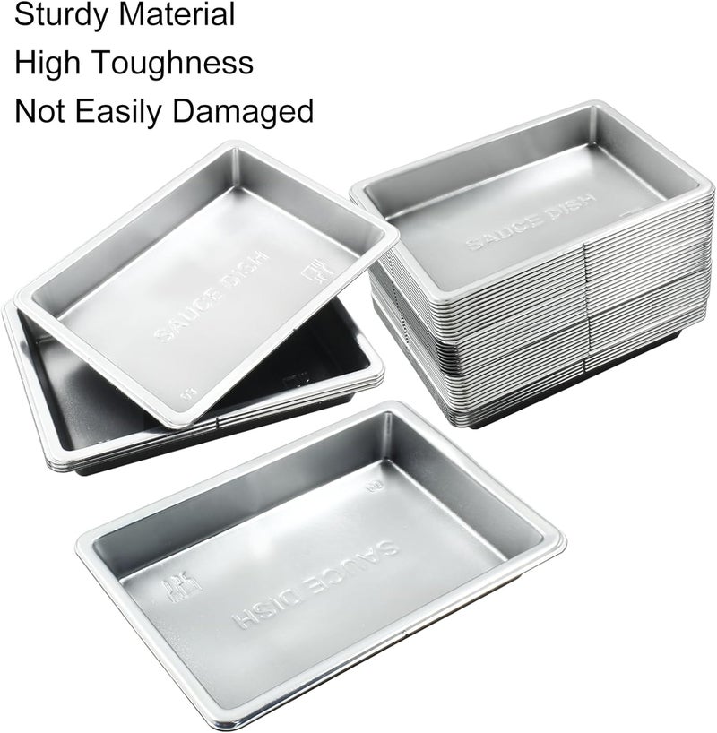 Hitefu أطباق صلصة بلاستيكية مستطيلة قابلة للاستخدام لمرة واحدة من هيتيفو 40 قطعة أطباق صلصة غمس أطباق حلوى صغيرة صحن صلصة الصويا وعاء غمس السوشي أطباق مقبلات للمنزل والمطعم فضي - Image 5