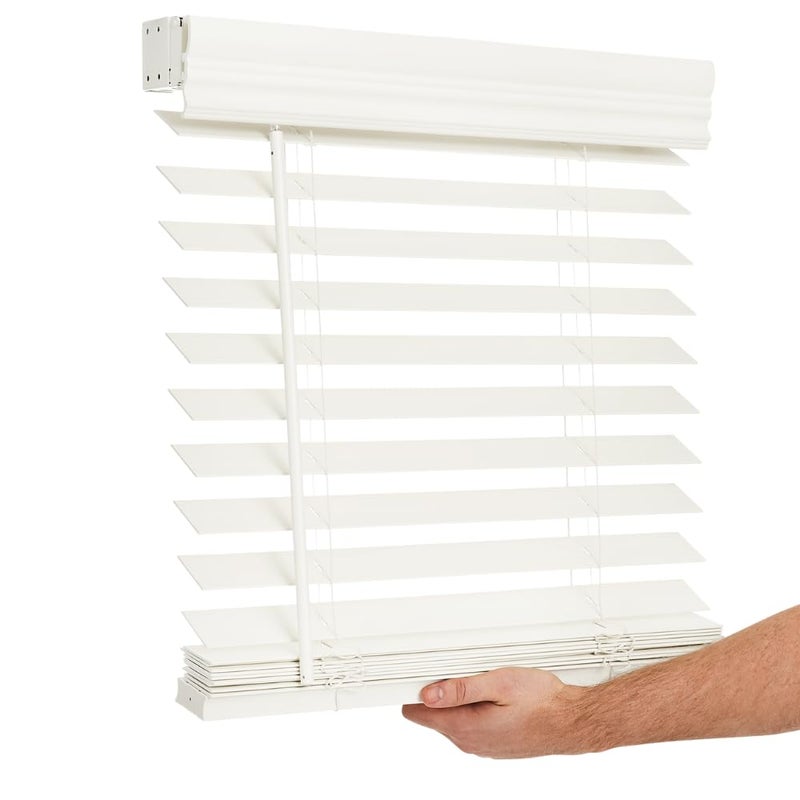 LOTUS & WINDOWARE Cordless 2-inchFaux Wood Blind 35" Wide x 60" Long,(Soft White-Antique White),Smooth, Room Darkening, Horizontal Blinds for Living Room, Bedroom, Interior Door Windows - 35 x 60,Sof - Image 1