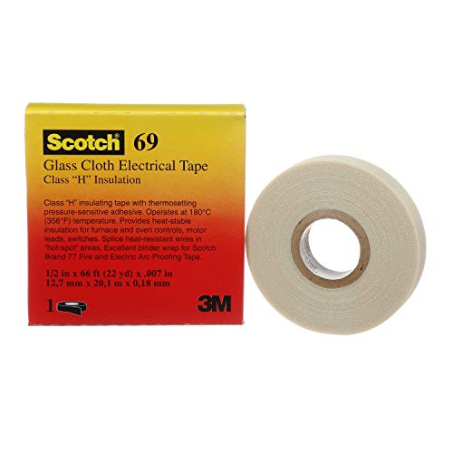 3M Scotch Glass Cloth Electrical Tapes 69, 1/2 in x 22 yd, 1 Roll, Premium Grade, Glass Cloth Backing, Silicone Adhesive, High Temperature, Flame Retardant - Image 1
