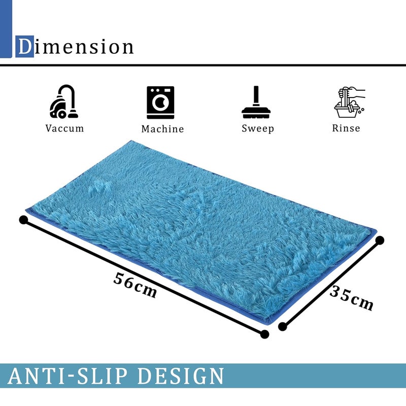 Kuber Industries Anti-Slip Bathroom Mat | Door Mats for Home Entrance & Kitchen Floor | Foot Perdan for Home Door | Furry - Blue - Image 2