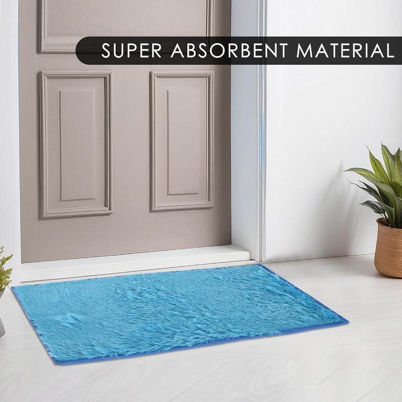 Kuber Industries Anti-Slip Bathroom Mat | Door Mats for Home Entrance & Kitchen Floor | Foot Perdan for Home Door | Furry - Blue - Image 4