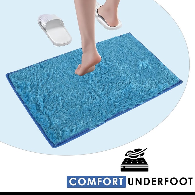 Kuber Industries Anti-Slip Bathroom Mat | Door Mats for Home Entrance & Kitchen Floor | Foot Perdan for Home Door | Furry - Blue - Image 5