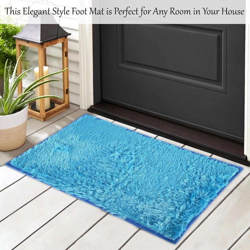 Kuber Industries Anti-Slip Bathroom Mat | Door Mats for Home Entrance & Kitchen Floor | Foot Perdan for Home Door | Furry - Blue - Image 3