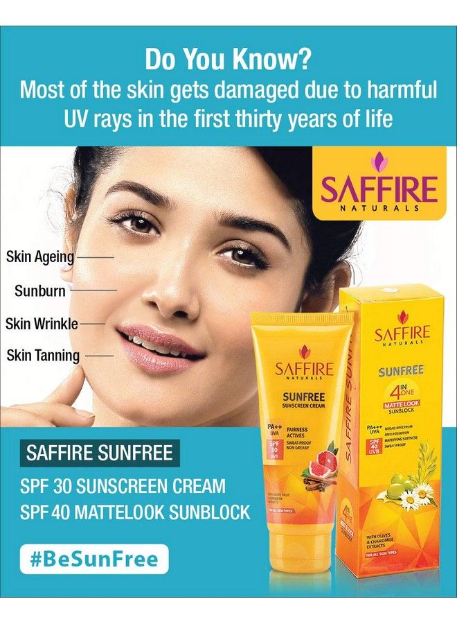 Saffire Naturals Sunfree Matte Look 4In1 Sunblock Spf 40 Pa++ ; Saffire Naturals Almond & Aloe Lip Balm Spf 10 ; - Image 5