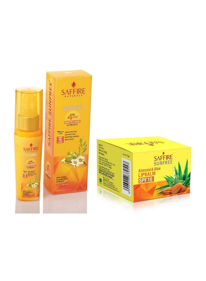 Saffire Naturals Sunfree Matte Look 4In1 Sunblock Spf 40 Pa++ ; Saffire Naturals Almond & Aloe Lip Balm Spf 10 ; - Image 2