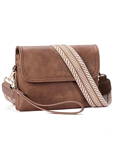 CHOLISS Small Crossbody Bags for Women, Wristlet Wallets for Women Trendy Vegan Leather Phone Purse Handbag for Travel Casual Brown - Image 1