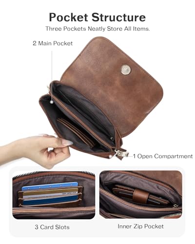 CHOLISS Small Crossbody Bags for Women, Wristlet Wallets for Women Trendy Vegan Leather Phone Purse Handbag for Travel Casual Brown - Image 4