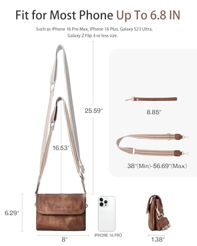 CHOLISS Small Crossbody Bags for Women, Wristlet Wallets for Women Trendy Vegan Leather Phone Purse Handbag for Travel Casual Brown - Image 5