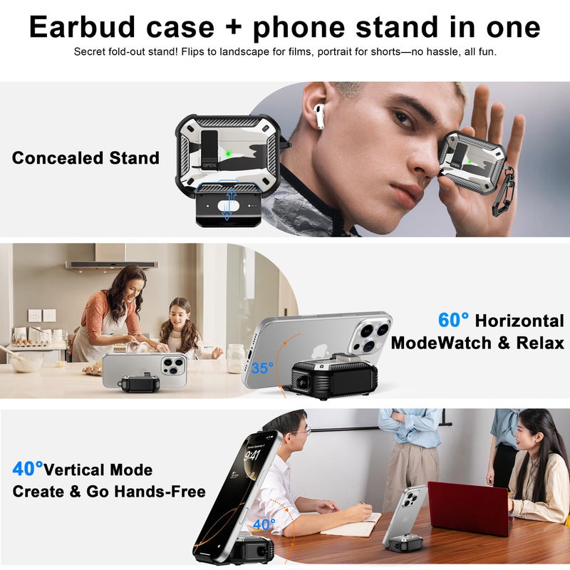 RFUNGUANGO AirPods Pro 3 Case, Compatible with Apple AirPods Pro 3rd Generation(2025) Protective Case with Phone Holder & Cleaning Kit, Magnetic Automatic Lock, Compatible with Magsafe, Camo Snow - Image 4
