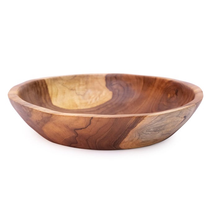 RUSTIC TEAK WOOD HAND CARVED ORGANIC BOWL 1112 DIAMETER