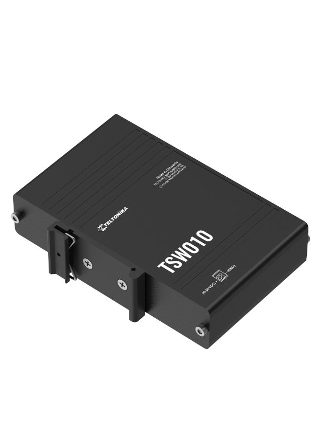 TELTONIKA TSW010 5-Port 10/100 Mbps Unmanaged Ethernet Switch; Black Metal Case; RJ45 Interface; Compatible with Desktop, Laptop, Printer; Ideal for Industrial Use - Image 1