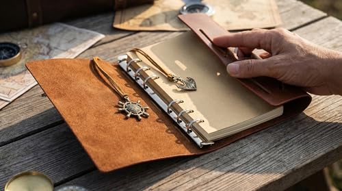 EvZ 7-Inch Refillable A6 Binder Notebook - Premium Vegan Leather Personal Planner, Eco-Friendly Journal with 6-Ring Loose-Leaf System for Writing, Business, and Creative Sketches, Retro Brown - Image 2