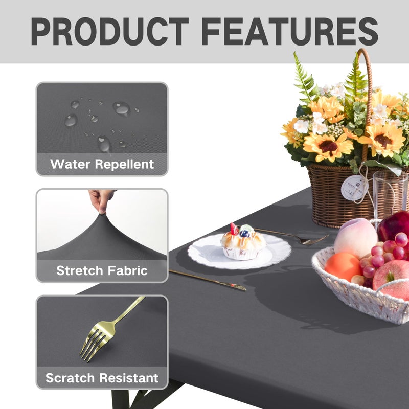 Nacuci Square Fitted Table Cover Elastic Tablecloth Stretch Spandex Table Top Cover Table Topper Cap for Dining Kitchen Home Party Grey 34X34 Inch - Image 4