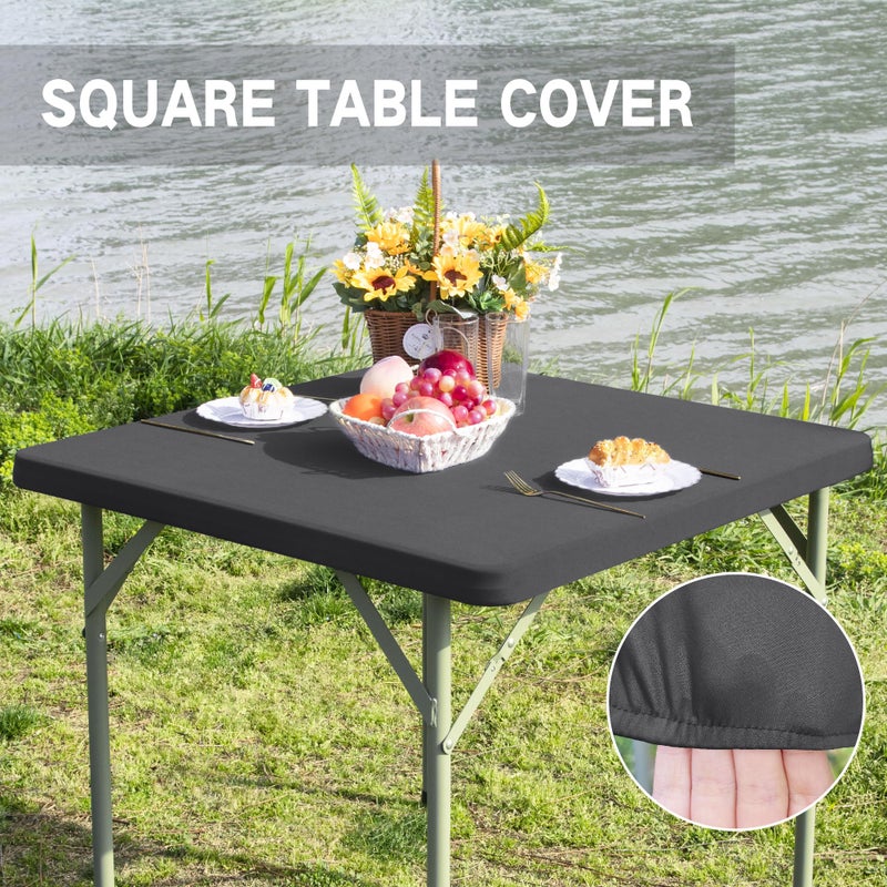 Nacuci Square Fitted Table Cover Elastic Tablecloth Stretch Spandex Table Top Cover Table Topper Cap for Dining Kitchen Home Party Grey 34X34 Inch - Image 3
