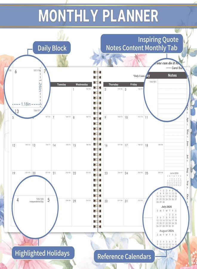 Planrage Monthly Planner 2026-2031 - 5 Year Planner/Calendar, 2026-2031 Monthly Calendar Planners Spiral Bound, Jul. 2026 - Jun. 2031, 9" x 11", Twin-Wire Binding + Tabs + Pocket - Flowers - Image 3