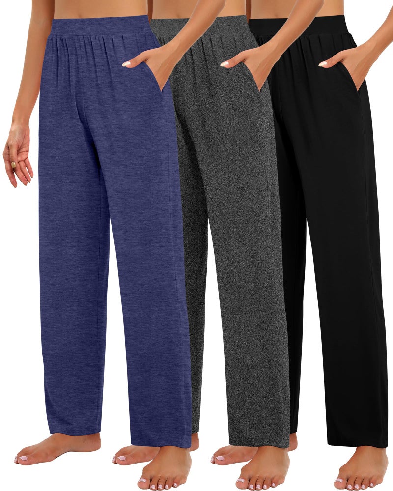 Huukeay 3 Pack Women's Lounge Pants, Cozy Wide Leg Lounge Slacks with Pockets Loose Flowy Yoga Sweatpant Workout Comfy Jogger(Black, Dark Gray, Dark Blue,X-Large) - Image 1