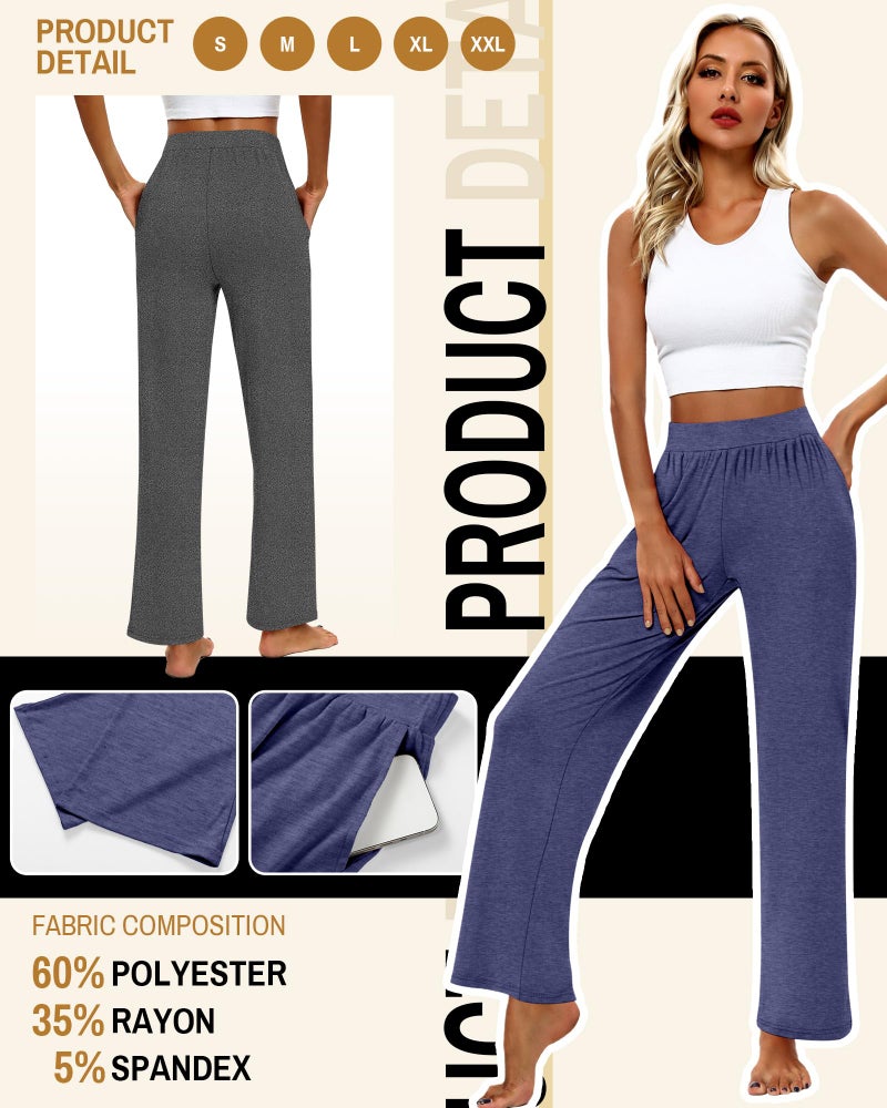 Huukeay 3 Pack Women's Lounge Pants, Cozy Wide Leg Lounge Slacks with Pockets Loose Flowy Yoga Sweatpant Workout Comfy Jogger(Black, Dark Gray, Dark Blue,X-Large) - Image 3