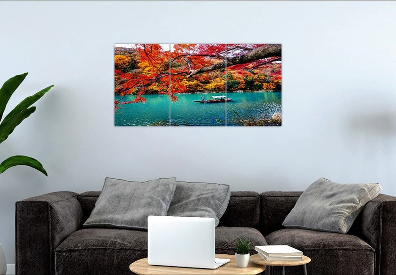 SAF paintings Set of 3 Beautiful Forest Colorful Boat Seablue Water Luxurious UV Coated Home Decorative Mdf Wall Painting for living Room 27 Inch X 12 Inch SANFC32094 - Image 2