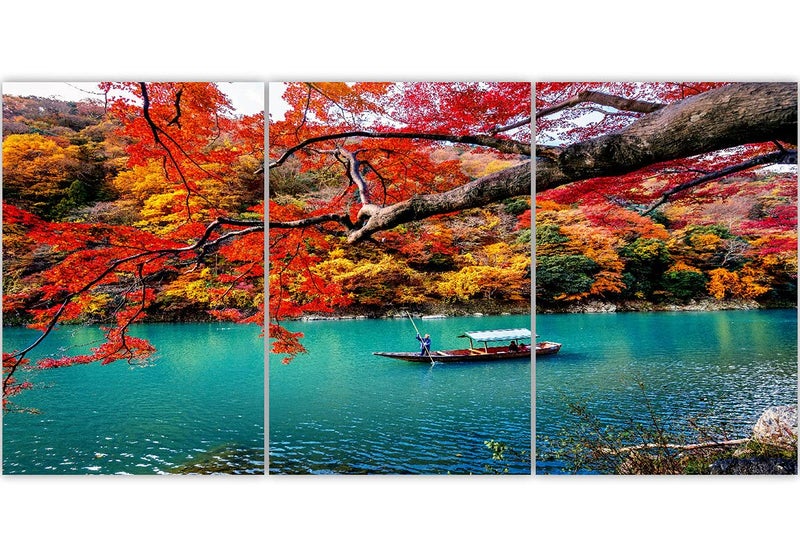 SAF paintings Set of 3 Beautiful Forest Colorful Boat Seablue Water Luxurious UV Coated Home Decorative Mdf Wall Painting for living Room 27 Inch X 12 Inch SANFC32094 - Image 1