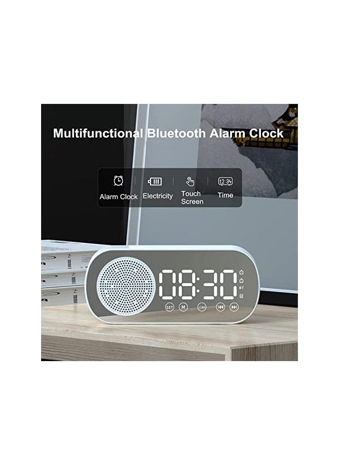 IAF - Dual Alarm Clock, Multi-Function Rechargeable Bluetooth 5.0 Speaker LED Display Mirror Desk Alarm Clock with FM Radio Support TF Card for Hotel Office Bedroom Travel (White) - Image 1