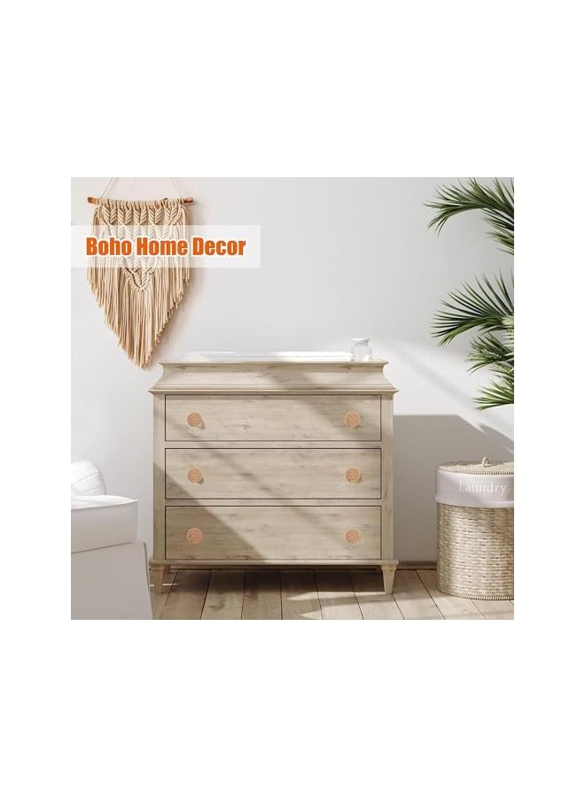 promass Wooden Drawer Knobs, 6pcs 35x30mm Round Rattan Dresser Knobs, Cabinet Pulls and Knobs with Handmade Wicker Woven and Screws for Boho Furniture Knobs Cabinets Dresser Handles Hardware - Image 2