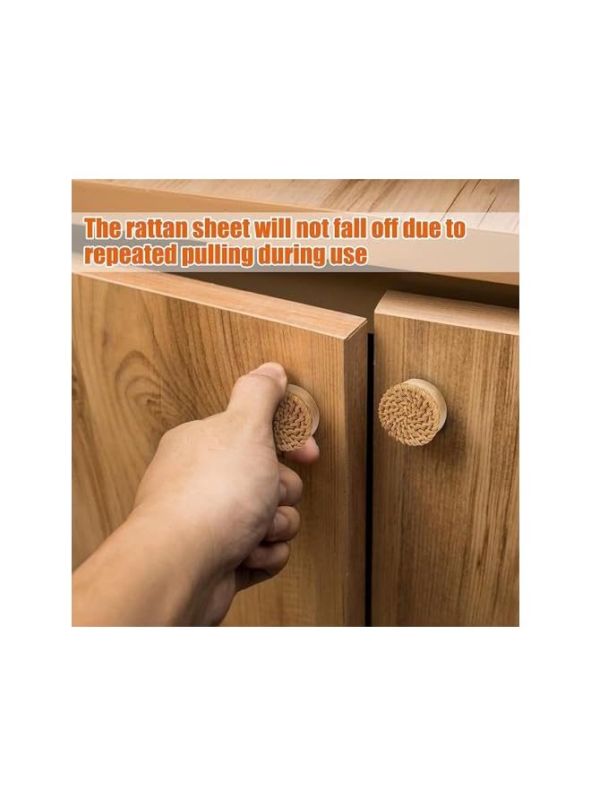 promass Wooden Drawer Knobs, 6pcs 35x30mm Round Rattan Dresser Knobs, Cabinet Pulls and Knobs with Handmade Wicker Woven and Screws for Boho Furniture Knobs Cabinets Dresser Handles Hardware - Image 4