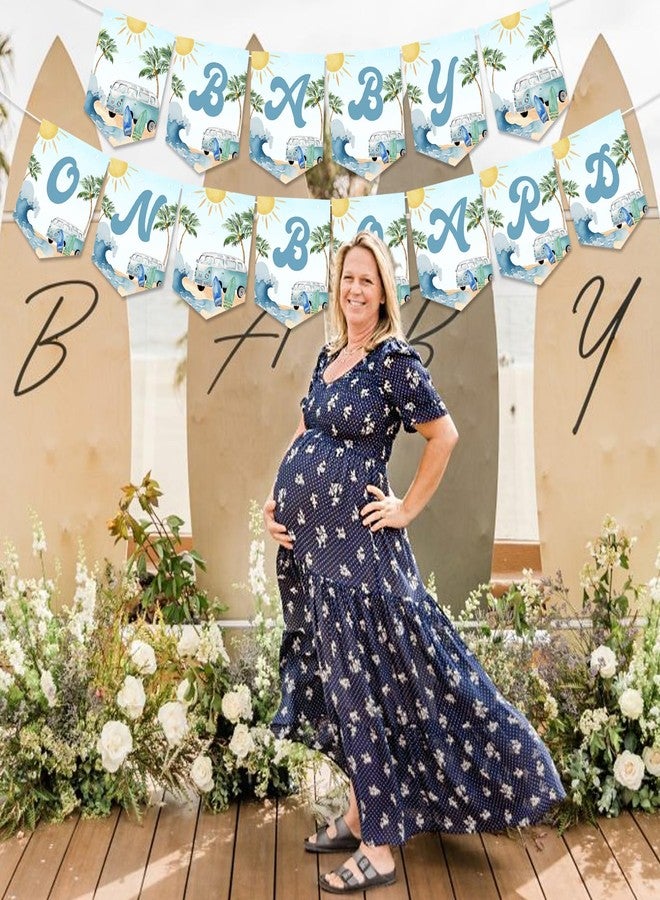 Funmemoir Baby on Board Baby Shower Banner Surf Baby on Board Baby Shower Decorations Boy Surfboard Banner for Summer Beach Swimming Pool Ocean Surfing Baby Shower Party Supplies - Image 3