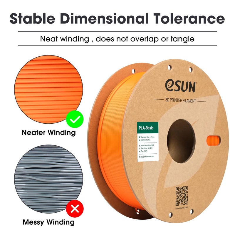 eSUN PLA Basic Filament 1.75mm, 3D Printer Filament High Speed PLA for Fast Printing, 1KG Spool (2.2 LBS) 3D Printing Filament for High Speed 3D Printers, Orange - Image 2